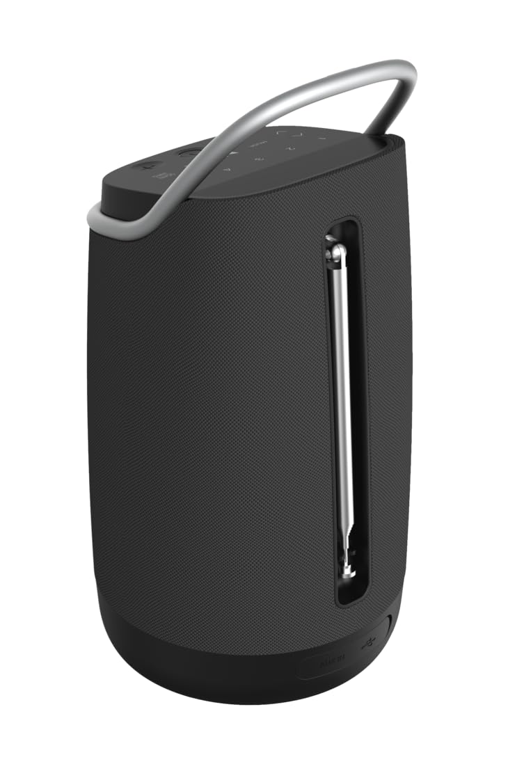 Grundig Głośnik Bluetooth GBT Band 360, głośnik muzyczny, dźwięk 360°, 12 W RMS, zasięg do 30 m, czas pracy baterii do 19 godzin, radio DAB+ i FM, wejście AUX, monochromatyczny wyświetlacz OLED,