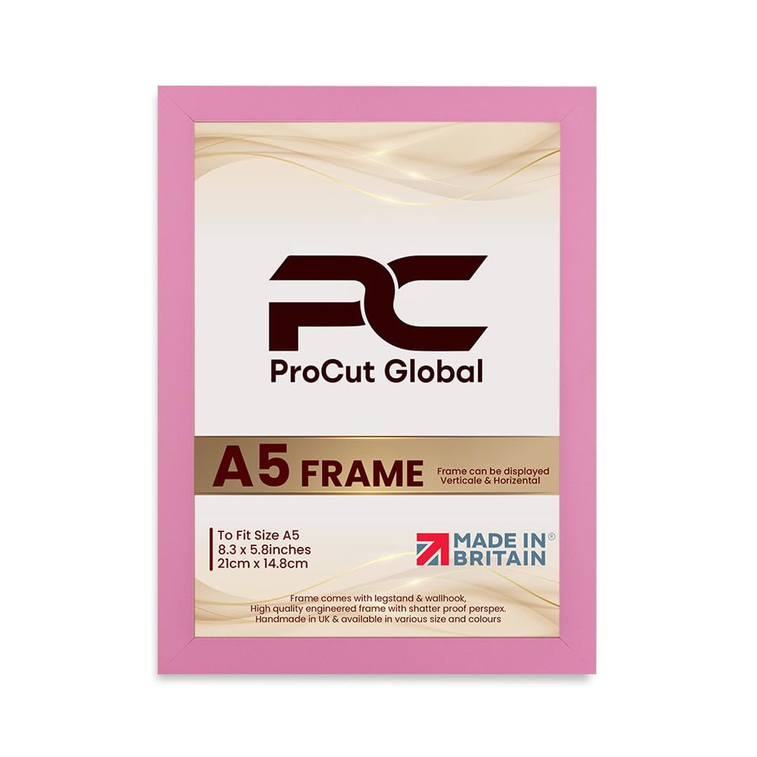 Procut Global Picture Frames A5 Pastel Pink-Modern A5 Frames With Safe Perspex Front & Wall Hanging Hooks -Premium Synthetic Wood- Handmade Frames