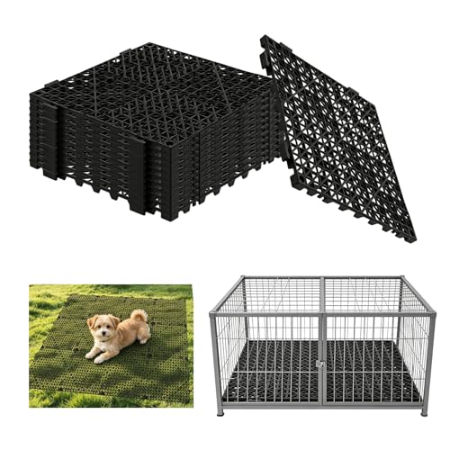 12 PCS Dog Kennel Flooring Interlocking Drainage, 12 × 12 × 0.5 Waterproof Non Slip Outdoor Run Training Panel Splicing Dog Crate Floor Protector for Pets, Black