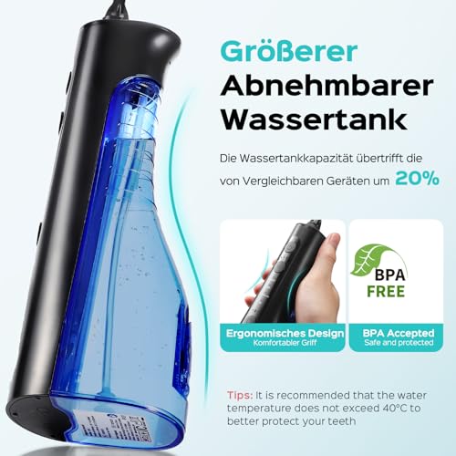 COSLUS C50 Munddusche Elektrische Kabellos Testsieger 2026: 20 Wasserdruck IPX7 Wasserdicht Präzise Anti-Spritz Technologie 4 Modi für Oral Health Enthusiasten Tägliche und Reisen 5Intensität