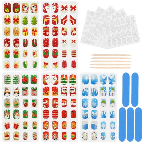 ZOCONE 120 Piezas Uñas Postizas para Niñas Navidad Uñas Postizas Cortas Uñas Artificiales Niña Uñas Falsas de Niños 5 Cajas Navidad Regaloss (B)