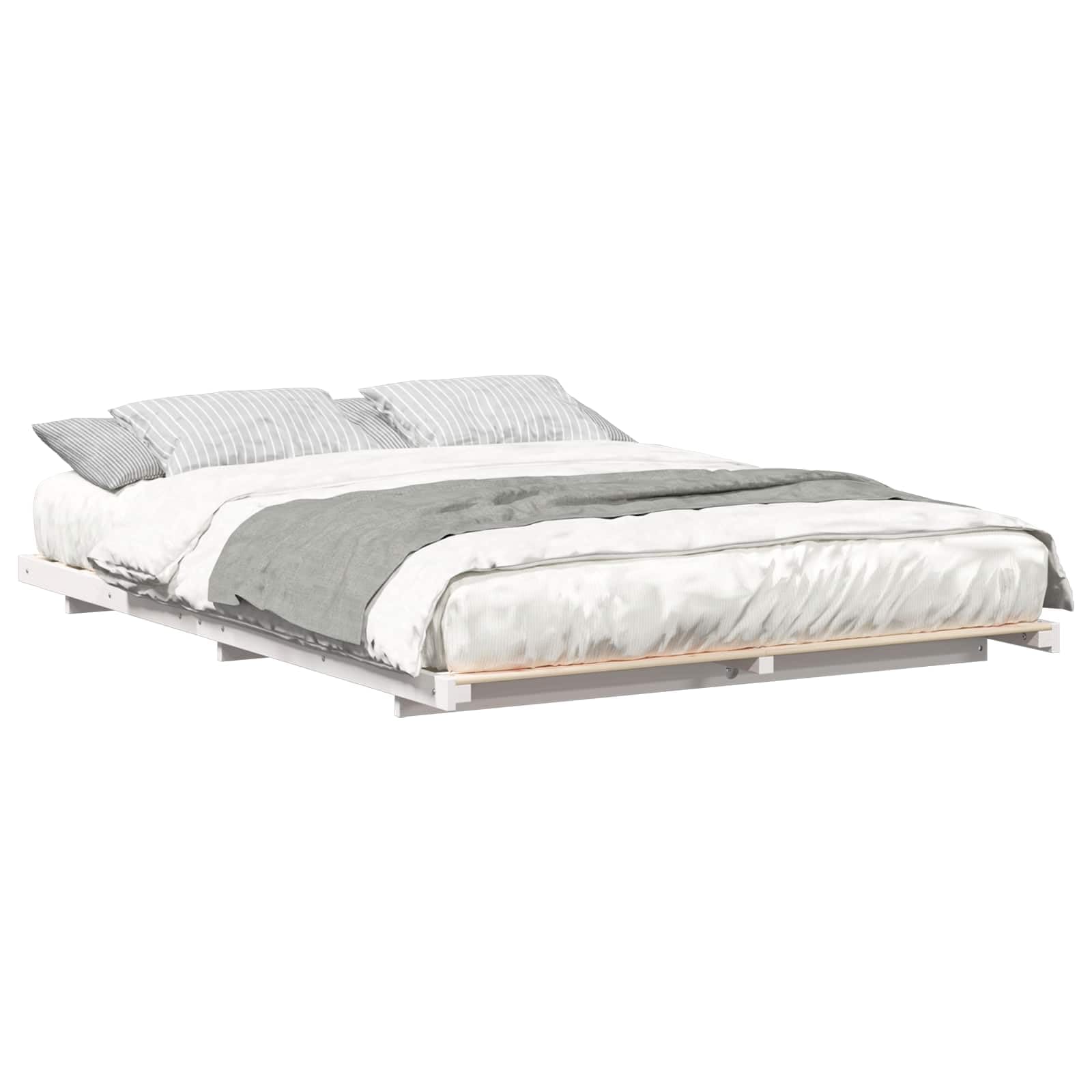 vidaXL Bed Frame White 140 x 210 cm Solid Pine Wood, Stylish Bedroom, Modern Bed Frame, Solid Wood Platform, Space-Saving Storage, Minimalist Furniture for Adults