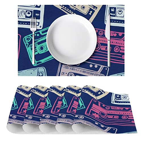 Sets de table cassette audio lot de 6 protection table résistante chaleur lavable - 3
