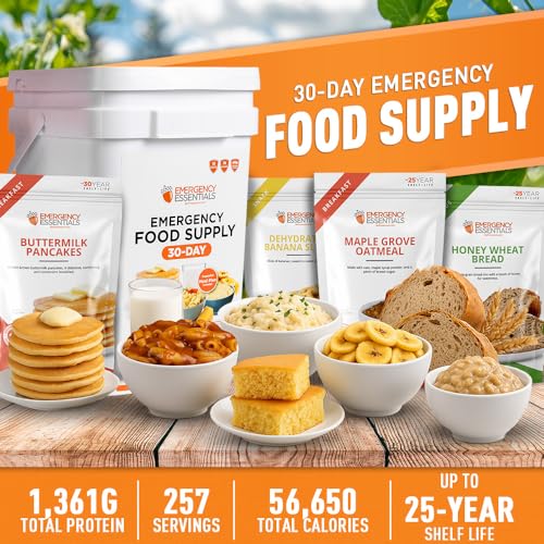 Image of Emergency Essentials 1-Month Emergency Food Supply Bucket, 257 Servings, 56,650 Calories | Long-Term Survival Food Kit for Disaster Preparedness, Camping, and Power Outages