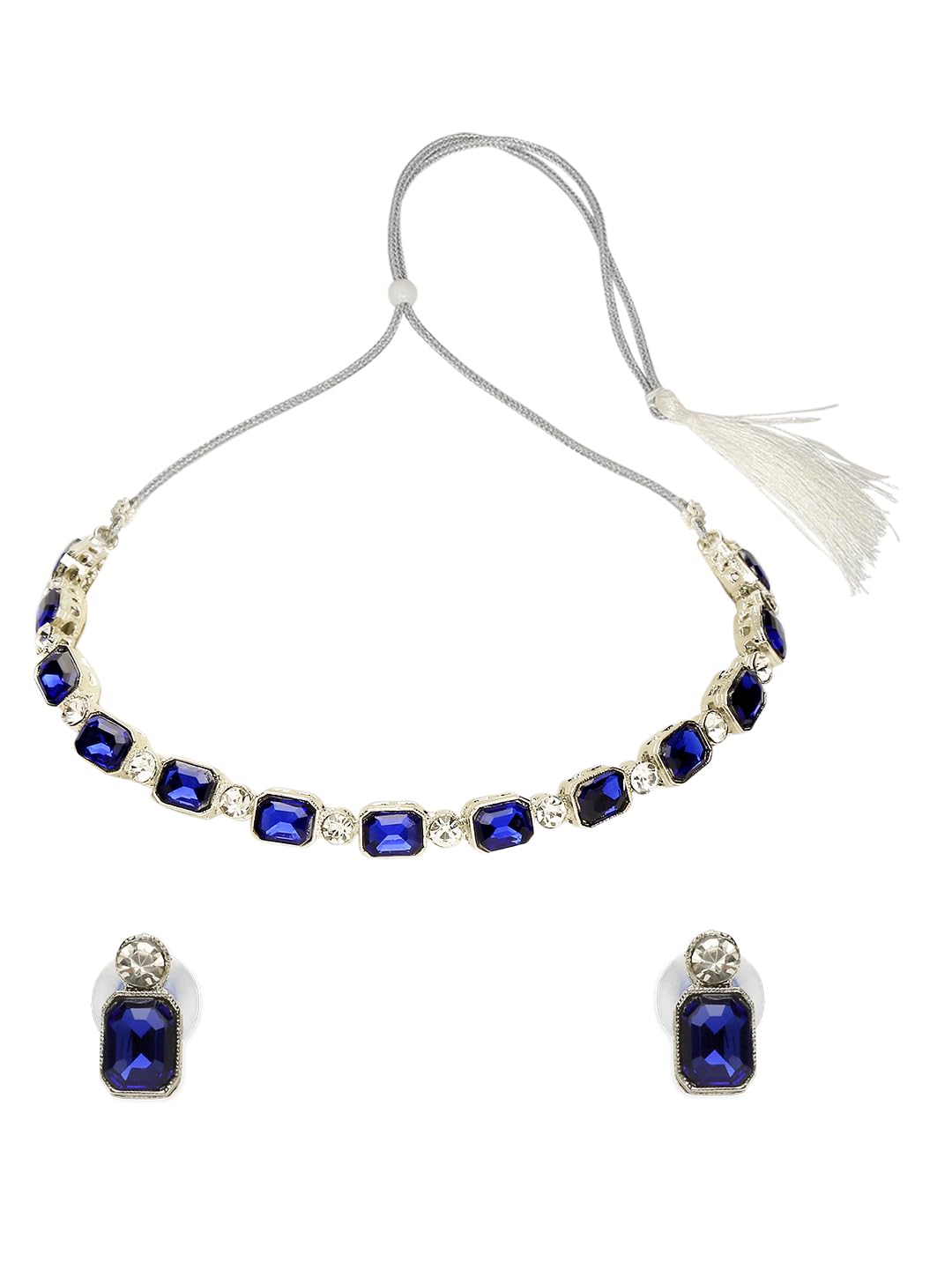fabula Jewellery Navy Blue American Diamond Necklace Set with Stud Earrings For Women & Girls (NEJR9_AFR1) (B0CKJ1GF6M) Amazon Price History, Amazon Price Tracker