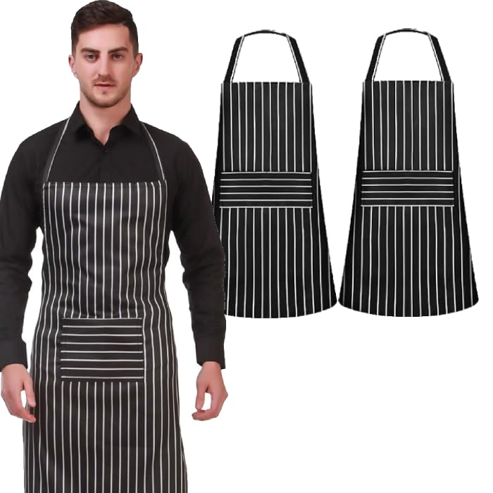 KODENIPR CLUB Men Women Hotel Cafe Restaurants Catering Cooking Kitchen Chef Apron (Chalk-Stripe,(Pack of 2))-image-0