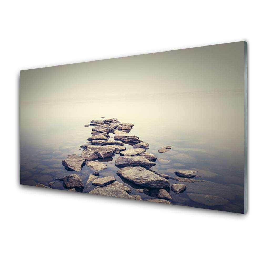 Tableau mural moderne en verre trempé 100x50cm de pierres et d'eau