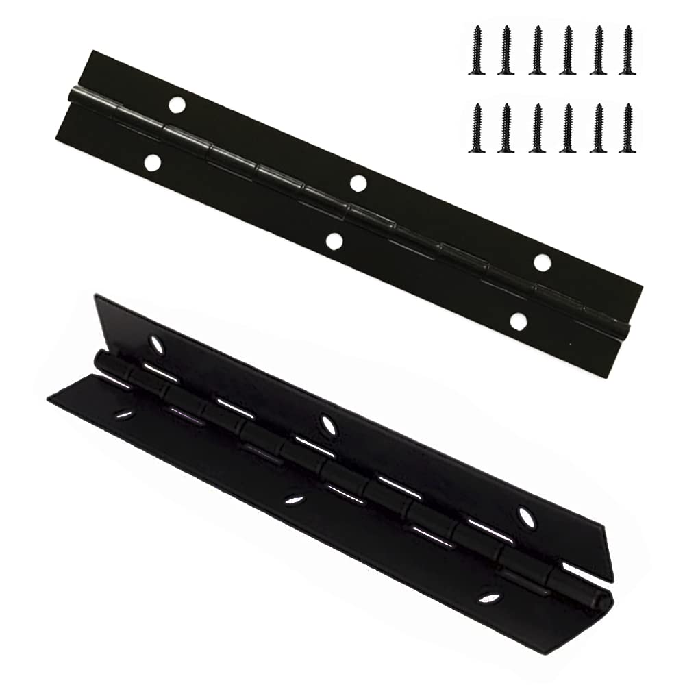 2 Pcs Piano Hinge With Holes and Screws - Metal Continuous Black Furniture Hinge for Pianos, Cabinet Doors, Windows, Boats