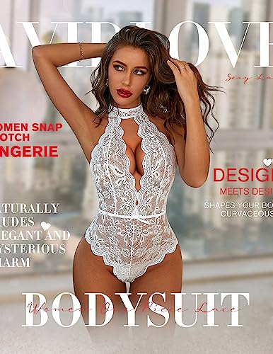 Avidlove Lingerie feminina com abertura na virilha, body de renda sexy, decote V profundo, babydoll