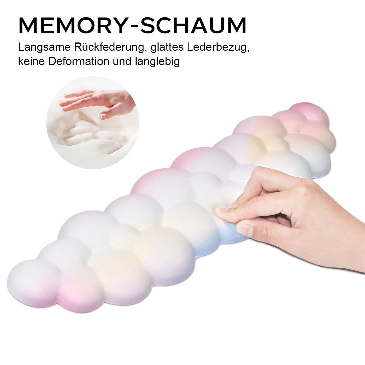 JIKIOU Cloud Handgelenkauflage Tastatur aus Leder mit rutschfester PU-Basis, bequemer Memory-Schaum für Computer, Laptop, Mac, Gaming, Büro und Schmerzlinderung