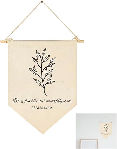 Decoración botánica cristiana, banderín colgante de banderín, letrero de pared, versículo de la Biblia, letrero de puerta delantera para oficina,