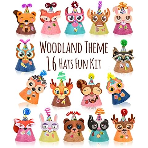 Woodland Themed Christmas Party Hats Making Kit c/w Chenille Stems & Stickers. Group Activities, DIY Art Craft Home Project. Birthday, Easter & Fiesta Decoration for Kid Cover