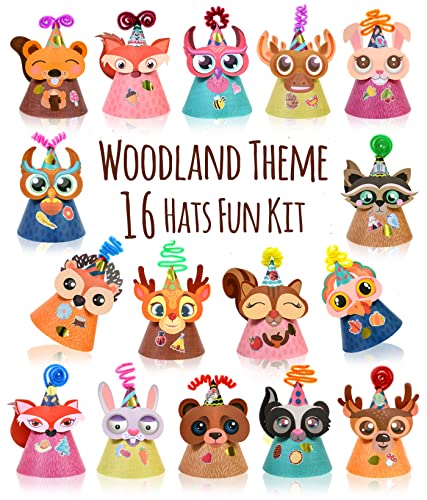 Glittery Garden Woodland Themed Christmas Party Hats Making Kit c/w Chenille Stems & Stickers. Group Activities, DIY Art Craft Home Project. Birthday, Easter & Fiesta Decoration for Kid