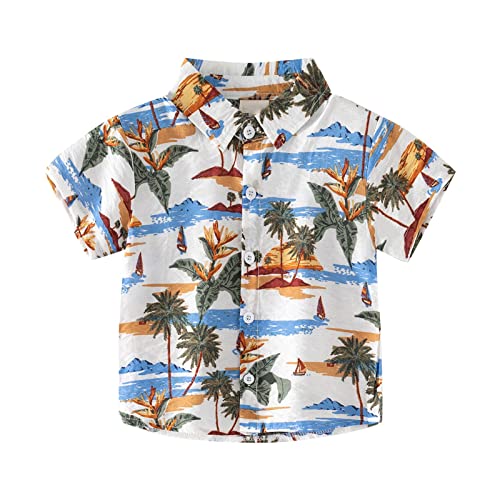 Little & Big Boys Button Down Hawaii Shirts Short Sleeve Tropical Shirt Tops for Kids Boys Extra Small Long