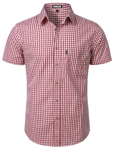 Men's Casual Plaid Button Down Shirt Cotton Short Sleeve Gingham Dress Shirts Regular Fit with Pocket