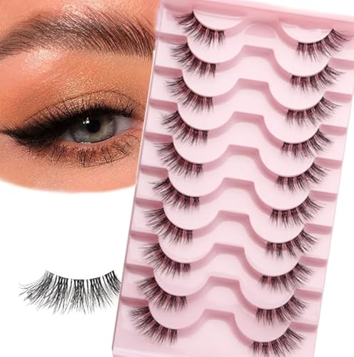 AWAVM Pestañas postizas 3D Pestañas falsas naturales cortas 10 pares de ojos de gato medio lashes reutilizables esquina de ojos suaves hechos a mano de esquina, pestañas postizas magnéticas