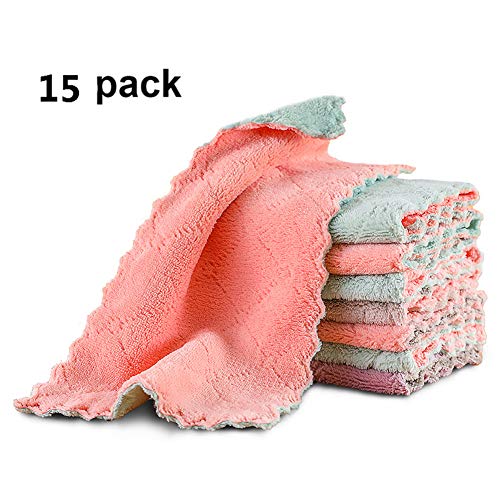 MOLIWEN Set de 15 Toalla de Cocina Bayetas de Microfibra Paños de Limpieza Trapos Pulimento de Coches Toallas de Puro Algodón Paño Adecuado para Limpiar el Hogar, Coche, Oficina, Bar 25 x 25 cm