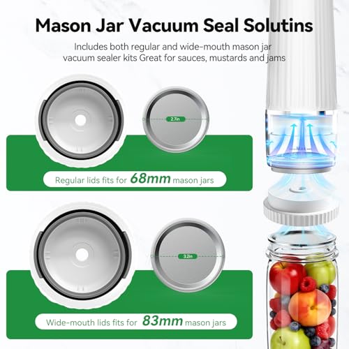 Image of Vacuum Sealer for Food (Compact Vacuum Sealer Machine + 30 Mason Jar Lids), 80kPa Handheld vacuum Sealer, Portable Food Sealer, Cordless & Rechargeable for Meal Prep, Food Storage