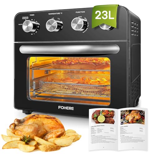 Torta ricotta e fragole nella friggitrice ad aria 4 FOHERE Friggitrice ad Aria 23L Forno ad Aria Calda con Girarrosto e Disidratatore, Cottura Senza Olio, Interno Antiaderente, 6 Accessori e 100 Ricette, 1700W