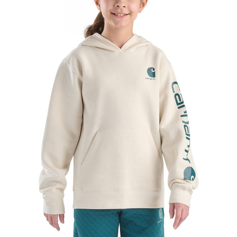 Carhartt Girls Long Sleeve Sweatshirt for Girls Hoodie, Turtle dove, 14 Years