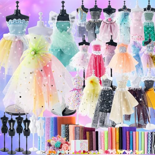 Image of 1500+ PCS Fashion Designer Kits for Girls - Sewing Kit with 6 Mannequins - DIY Arts and Crafts Kit Doll Clothes Making Set - Designer Dress Girls Toys for Age 6 7 8 9 10 11 12+ Year Old Gifts