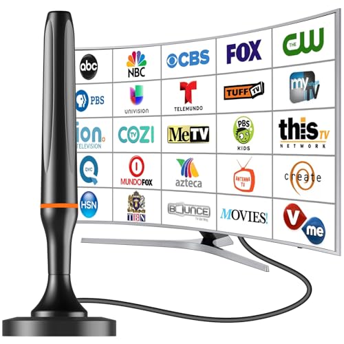 Digital TV Antenna for Smart Tv Indoor, 360 Reception Digital HDTV Antenna for Local Channels, Supports 1080P and 4K, Strong Magnetic Base(Orange-Light)