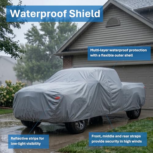 Image of EzyShade Multi-Layer Truck Cover Waterproof All Weather - See Vehicle Size-Chart - Full Outdoor Pickup Truck Covers for Ford F150 Colorado RAM - Sun UV Wind Rain Snow - Size T3 (See SizeChart)