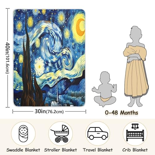 Image of Starry Night Van Gogh Baby Blanket Cotton Cozy Throw Blanket Warm Nursery Swaddle Receiving Toddler Blankets 30 inch x 40