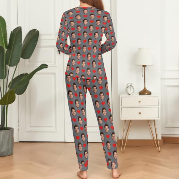 JINMA Personalized Pajamas Sets for Women Man, Customized Face Sleepwear with Photo, Couples Pajamas2