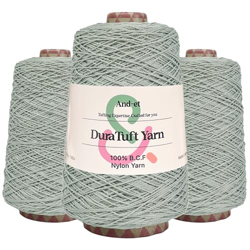 Image of And-et DuraTuft Yarn 45 Vibrant Colors Tufting Nylon Yarn Pack - Ideal for Crochet, Craft Projects -100% B.C.F. - 3 Cones x 1.66lbs (640yards) -Perfect for Rug Weaving and Knitting (42 Light Grey)