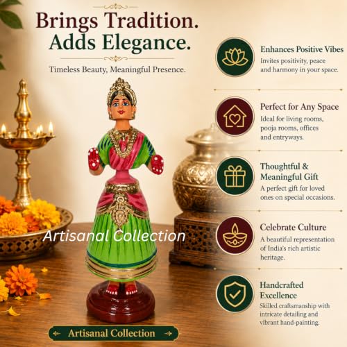 Image of 12 Inch Kondapalli Toys for Home Decor - Kondapalli Bommalu - Thanjavur Dolls - Paper Mache Dancing Doll