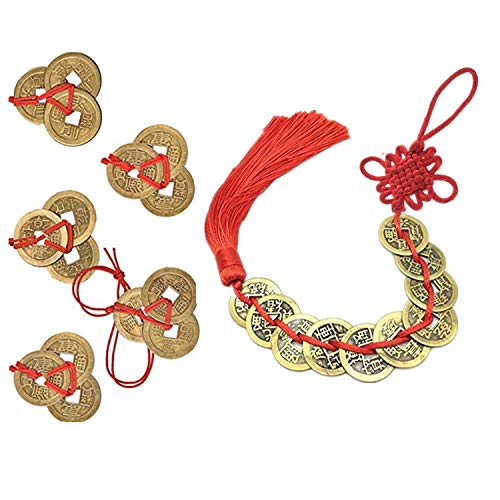 PPX 6 Set Chinoises Chinoises Noeuds chinois Feng Shui pièces de monnaie souvenirs I-Ching pièces de monnaie traditionnelles avec chaîne rouge pour la...