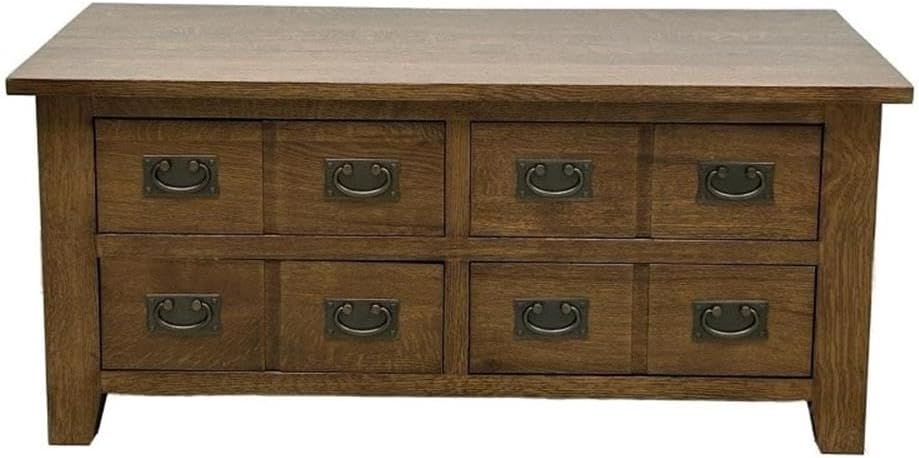 Pemberly Row Mission Coffee Table, Solid Wood, Walnut Finish, 8-Drawer Storage, Metal Handles, Durable Mortise & Tenon Joinery, Dovetail Drawer Fronts, Contemporary Living Room Centerpiece