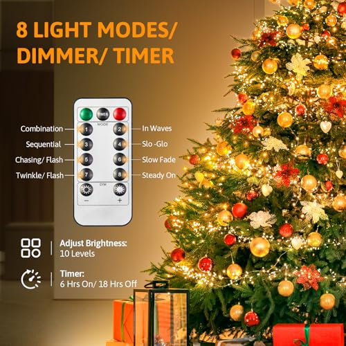 33ft 100 LED Fairy Lights Battery Operated with Remote, HALHSAP Battery Powered String Lights, Waterproof Twinkle Fairy Lights for Bedroom DIY Party Wedding Indoor Outdoor Christmas Decorations 1 PACK