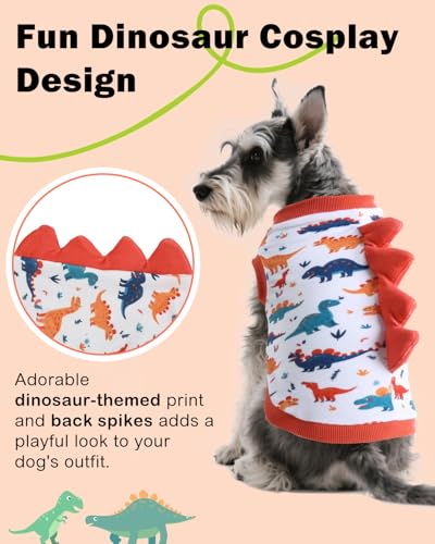 Image of CuteBone Dinosaur Costume Dog Shirt, Stretchy Velvet T-Shirt Clothes for Small Dogs, Soft & Breathable Pet Tee Outfit Cat Apparel for Daily Wear, Cozy Pullover Design Puppy Fashion COSBX02L