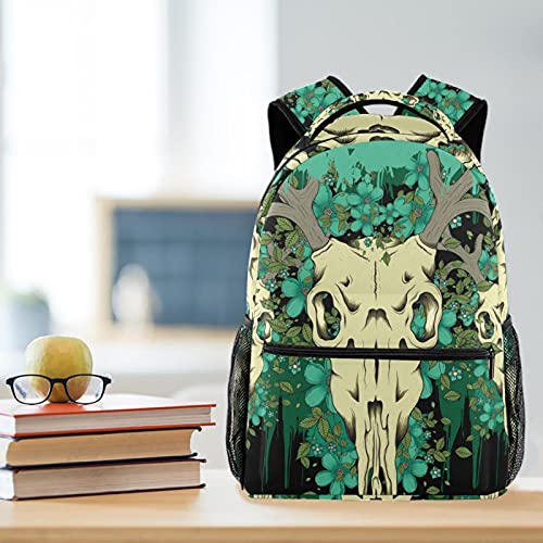 Mochila universitaria de ciervo con estampado original de cráneo resistente 6