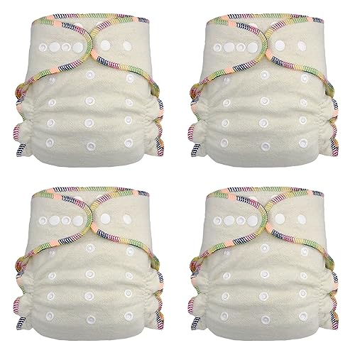 Image of Overnight Hemp Fitted Cloth Diaper: Adjustable One-Size with Snap Buttons and 2 Cotton Hemp Inserts, Unisex Baby (4-Pack)