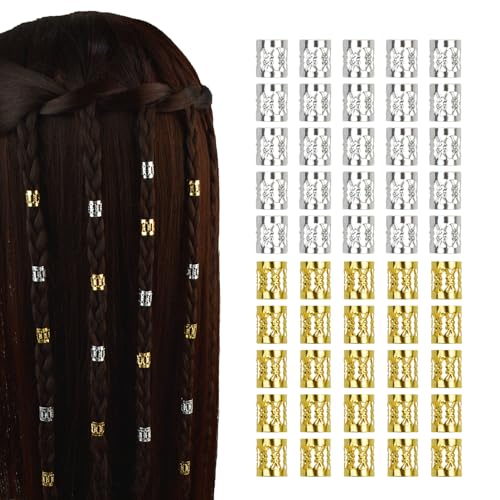 50 Pcs Dreadlocks Beads Metal Hair Cuffs Hair Braiding...