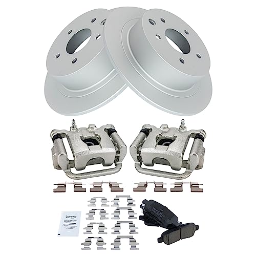 Image of TRQ Rear Brake Pad and Rotor Set Ceramic Solid Rotors Calipers Compatible with 2007-2012 Nissan Sentra