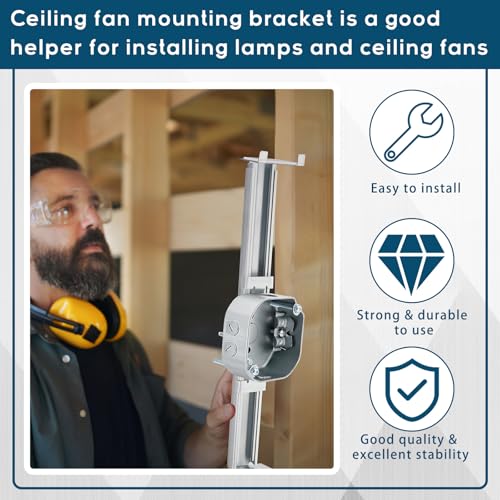 Image of Tandefio 1 Pcs Adjustable Ceiling Fan Bracket Ceiling Mounting Bracket Electrical Box for Fans and Light Fixtures, 14.7 Inches in Length