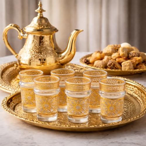 Saharashop Atay Cay   Juego de 6 vasos de té, color dorado o multicolor