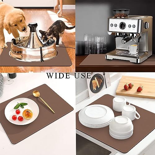 Image of Coffee Mat for Countertops ,Coffee Bar Accessories Fit Under Coffee Maker Espresso Machine, Absorbent Hide Stain Rubber Mat for Countertop ,Dish Drying Mat for Kitchen Counter (Brown, 12 inchx19 inch)