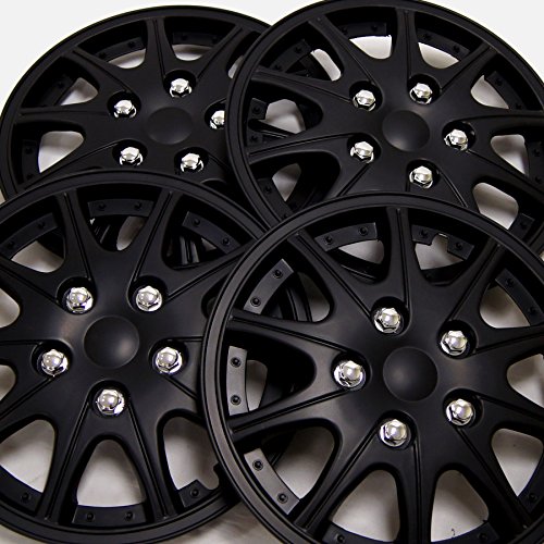 Image of WC3-14-1005-B - Pack of 4 Hubcaps - 14-Inches | Black | Style 005 Style Snap-On (Pop-On) Type Matte Black Wheel Covers Hub-caps