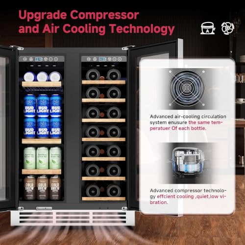 Image of Icyglee 24 inch Wine and Beverage Refrigerator, Dual Zone Wine Cooler with Glass Door, Hold 88 Cans & 21 Bottles, Built in or Freestanding Under Counter Wine Fridge with Blue LED Light.