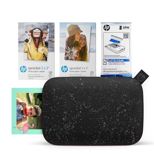 Image of HP Sprocket 2x3 Instant Smartphone Photo Printer 75 Sheets Bundle - Bluetooth Portable Color Wireless Mobile Printer (Black) Zink Sticky-Back Photos