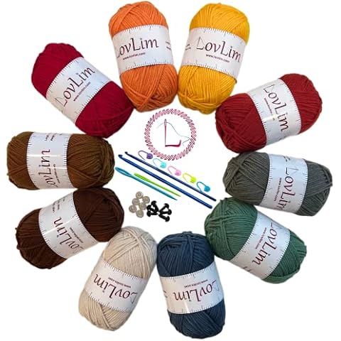 LovLim Crochet Yarn, 10x50g Soft Cotton Yarn Skeins, 1200+ Yards, for Crochet and Knitting, Free Crochet/Amigurumi Patterns, Craft DK Yarn Perfect Starter Kit (Autumn) Cover