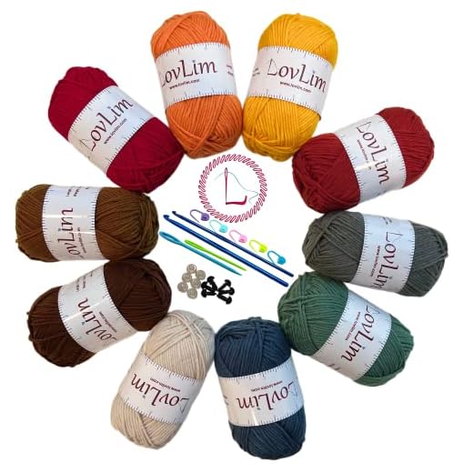 LovLim Crochet Yarn, 10x50g Soft Cotton Yarn Skeins, 1200+ Yards, for Crochet and Knitting, Free Crochet/Amigurumi Patterns, Craft DK Yarn Perfect Starter Kit (Autumn)