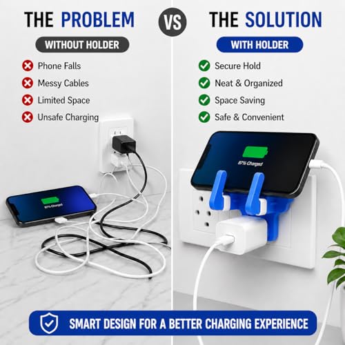 Image of Leo Universal Mobile Holder & Wall Socket Charging Stand | Anti-Slip ABS Mobile Stand for Smartphones & Tablets | Portable Multi Phone Holder for Home, Office & Travel