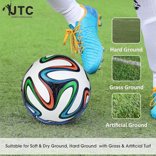 Image of JTC Hand Stitched World Cup Qatar 2023 New Addition Football with Air Pump Size & Wet Ground, & Artifical Turf, International Match Ball, Size - 5 Pump & Pin Multicolor