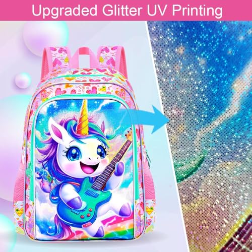 Image of 16 inch Unicorn Backpack, 3Pcs Girls School Bookbag Set with Lunch Box,Kids Backpacks for Elementary Preschool Kindergarten (Pink)